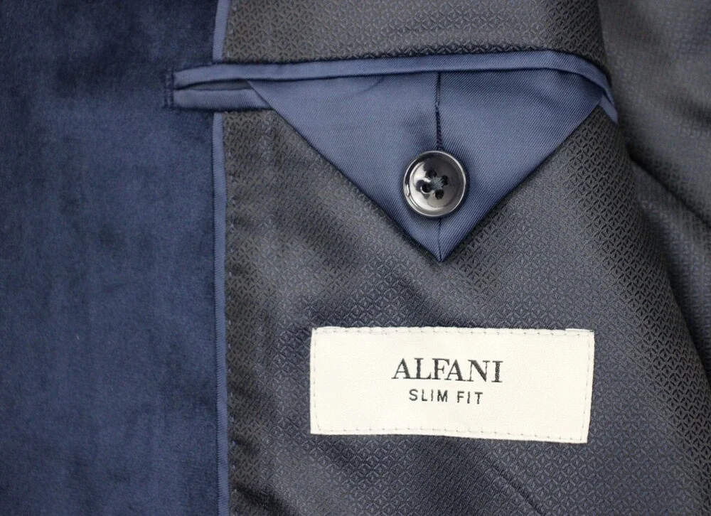 $295 Alfani Blazer 36 R Mens Slim Fit Solid Blue Velvet Sport Coat Jacket New